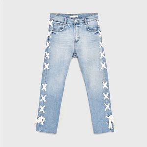 Zara high waisted jeans with side lace up